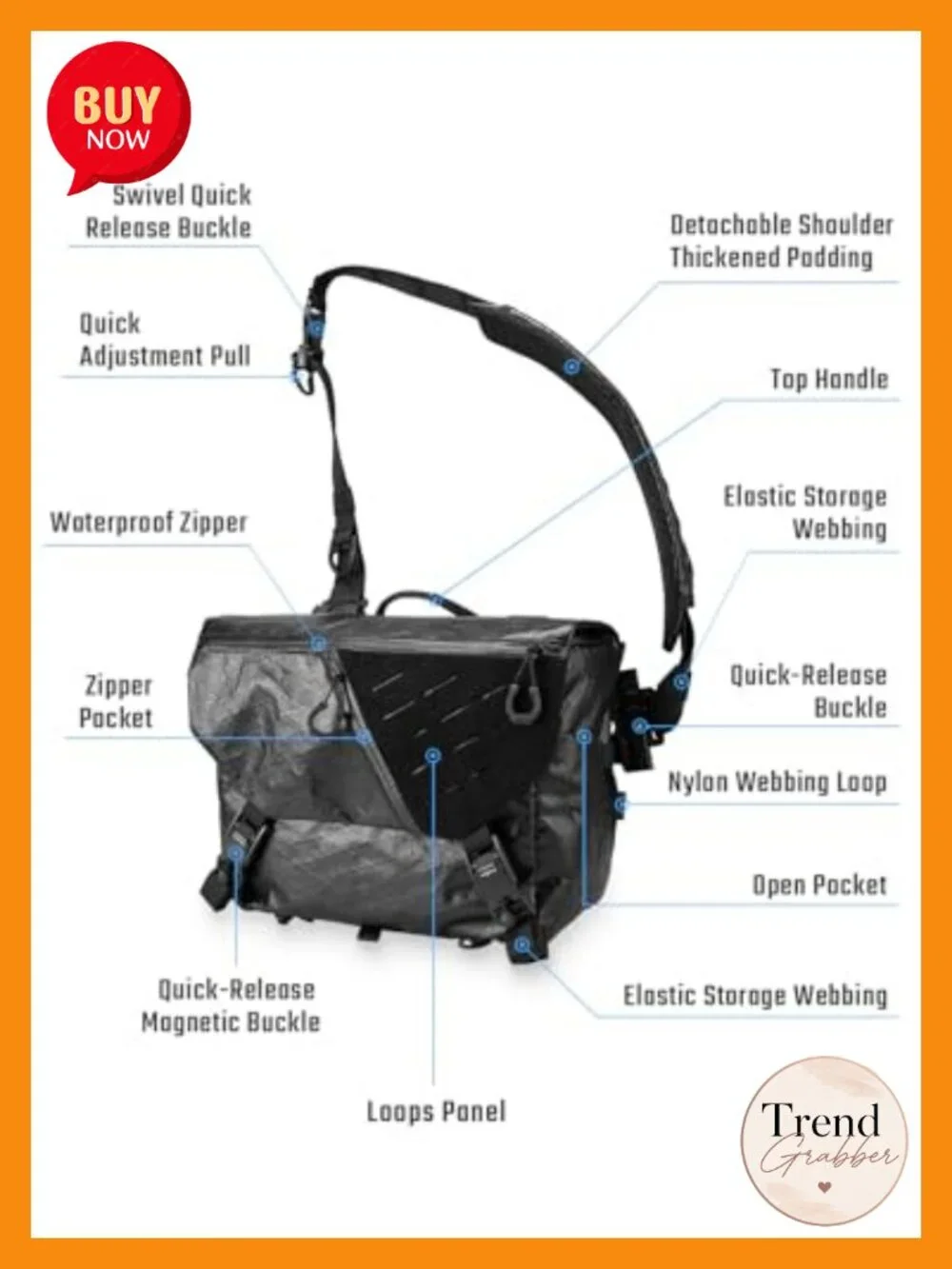 Water-Resistant Nylon Tactical EDC Shoulder Bag with Quick-Adjust Strap 15.5L